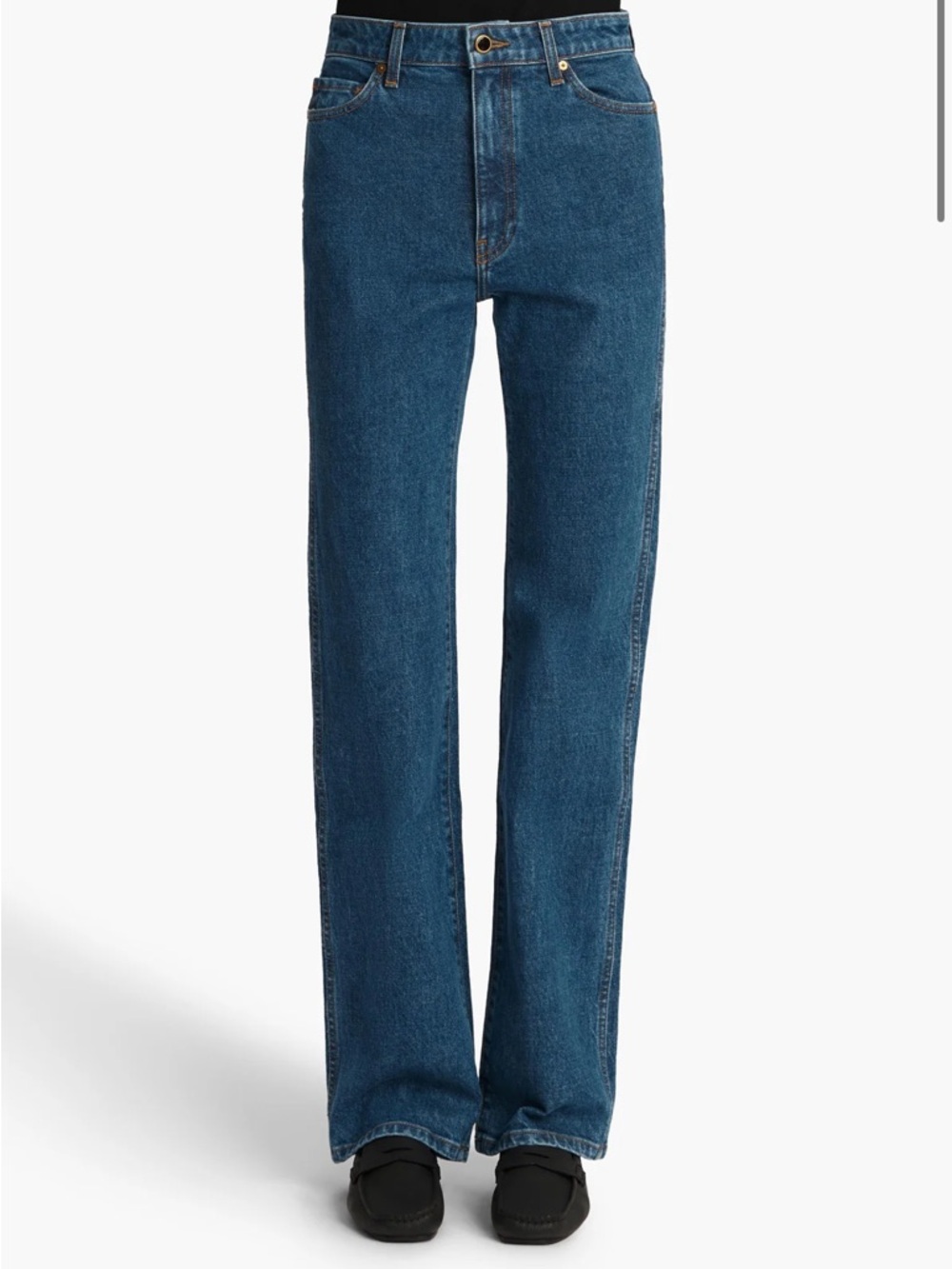 KHAITE Straight-Leg Danielle Jeans in Deep Blue Denim Worn 1x